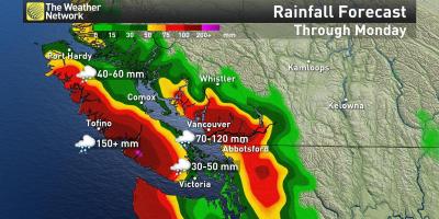 نقشه از جزیره ونکوور بارش