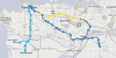 Skytrain ونکوور نقشه مسیرهای