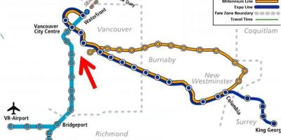 نقشه از ونکوور skytrain پوشش