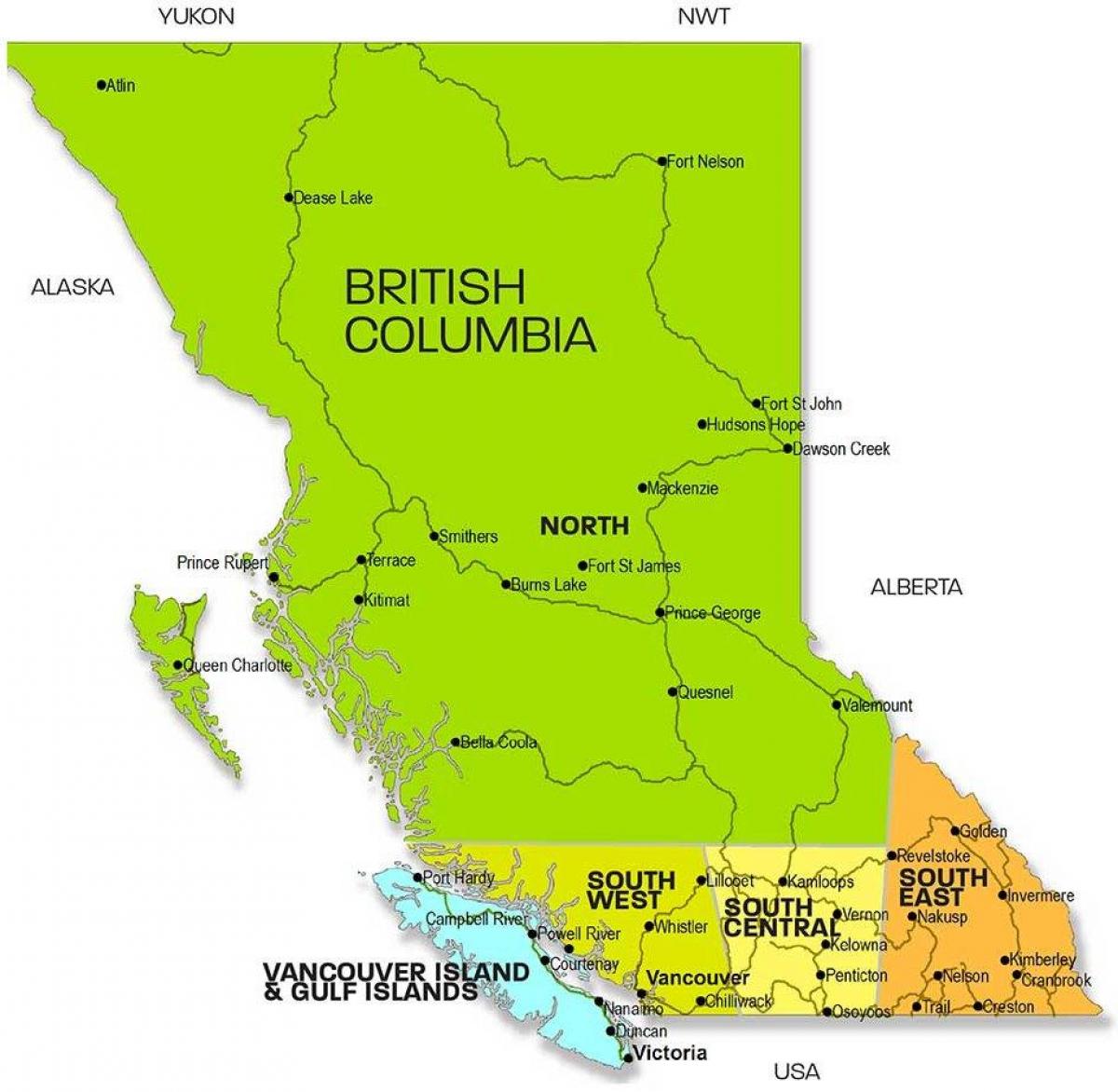 بریتیش کلمبیا مناطق map - نقشه بریتیش کلمبیا مناطق (بریتیش کلمبیا - کانادا)