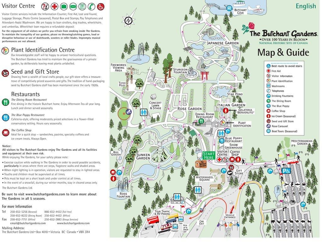 butchart gardens, نقشه جزیره ونکوور