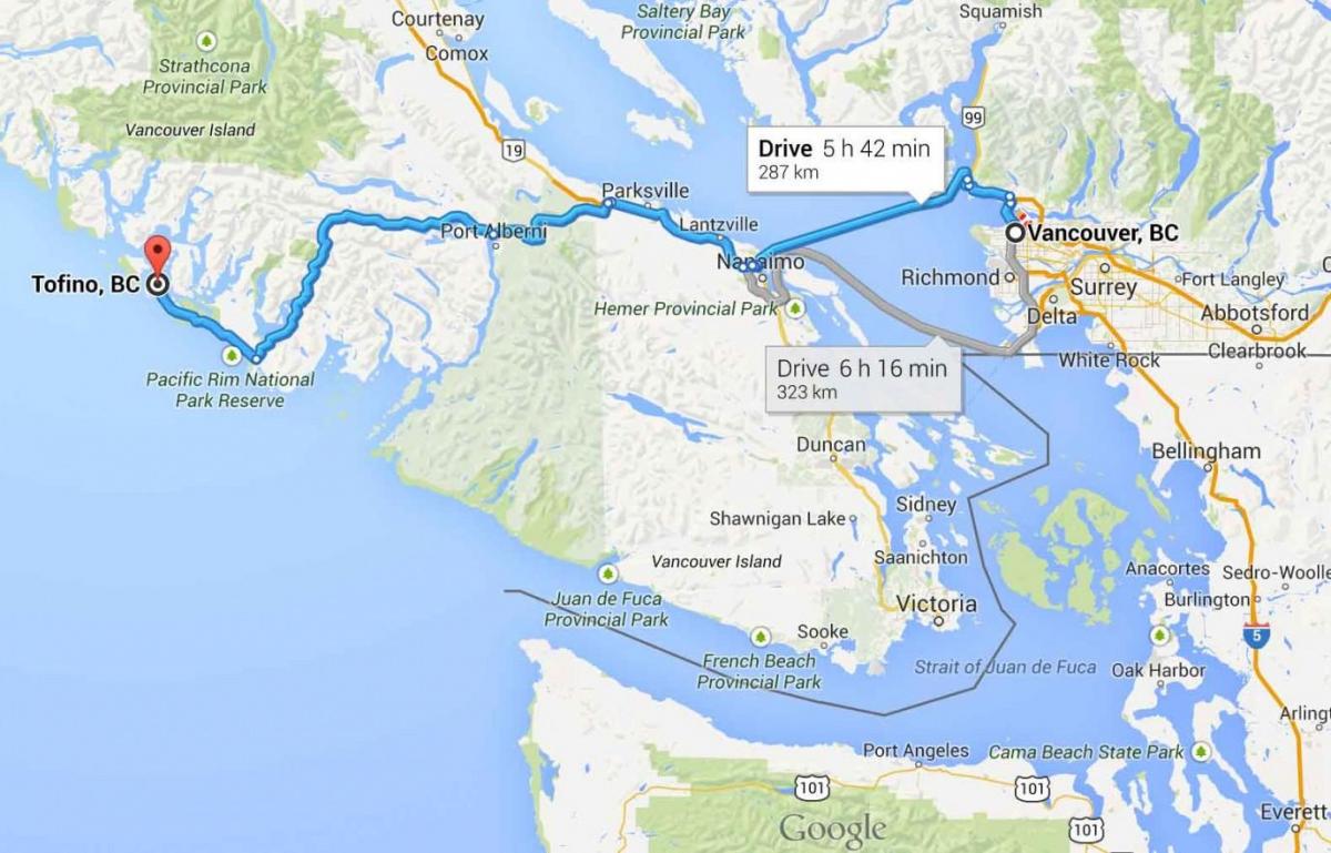 نقشه tofino جزیره ونکوور