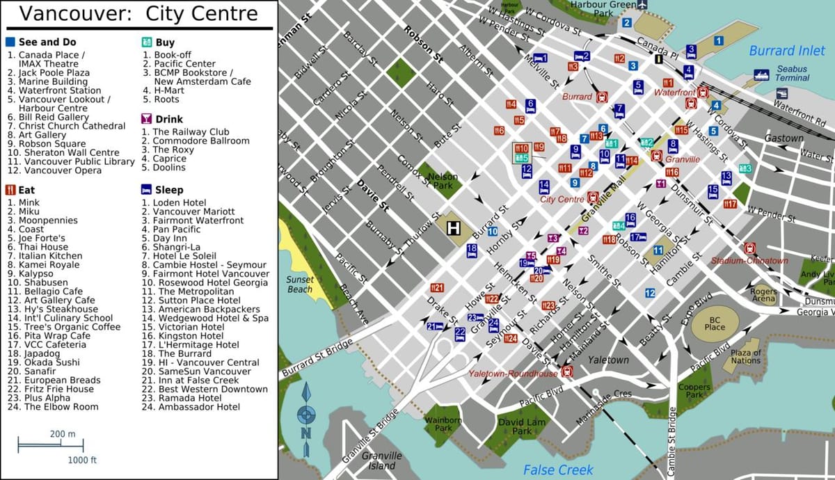 yaletown ونکوور نقشه