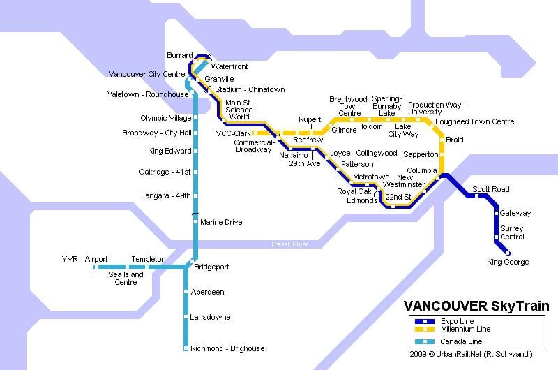 نقشه yvr skytrain