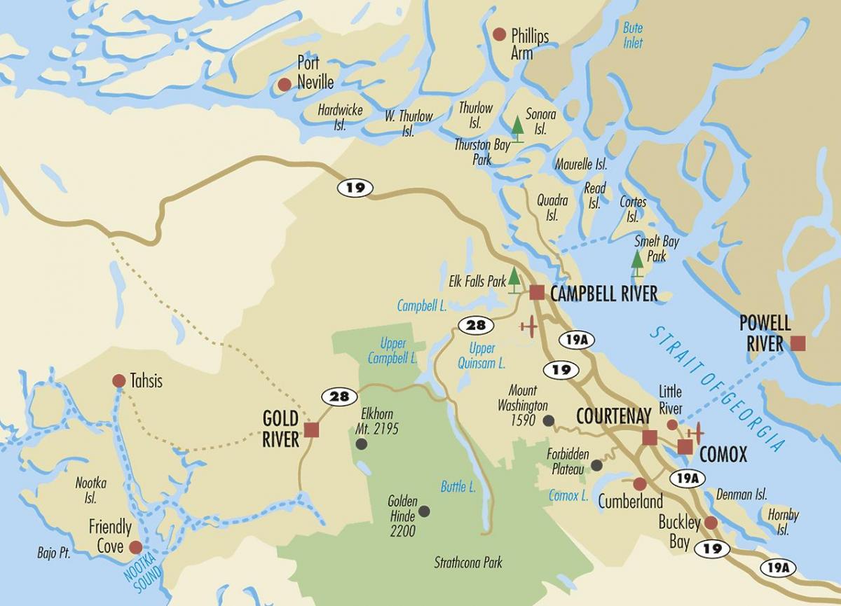 campbell river, نقشه جزیره ونکوور