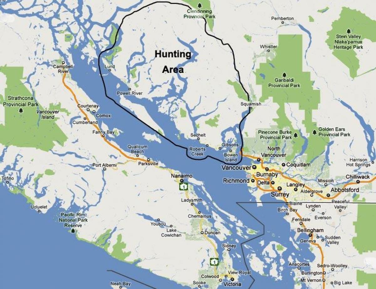 نقشه از جزیره ونکوور شکار