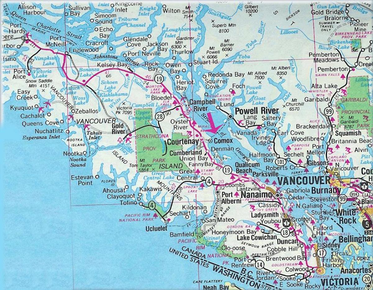 نقشه از جزیره ونکوور دریاچه
