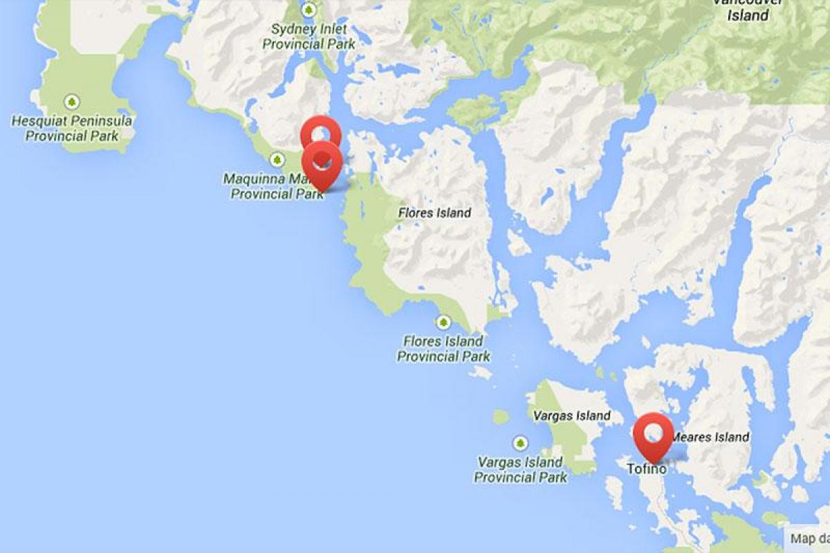 نقشه از جزیره ونکوور چشمه های آب گرم