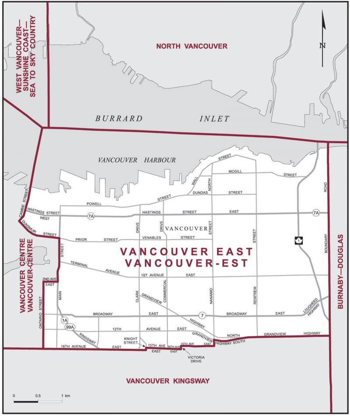 نقشه از شرق ونکوور 