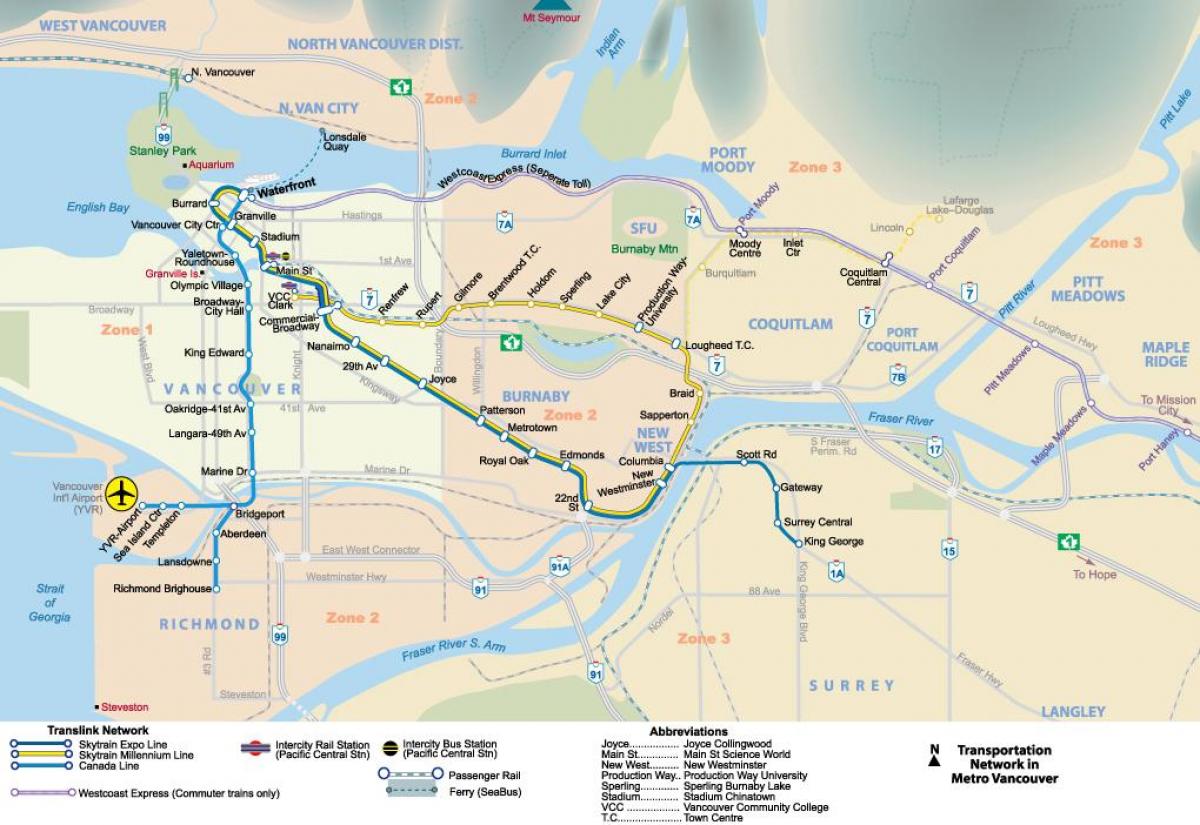 نقشه مترو ونکوور منطقه