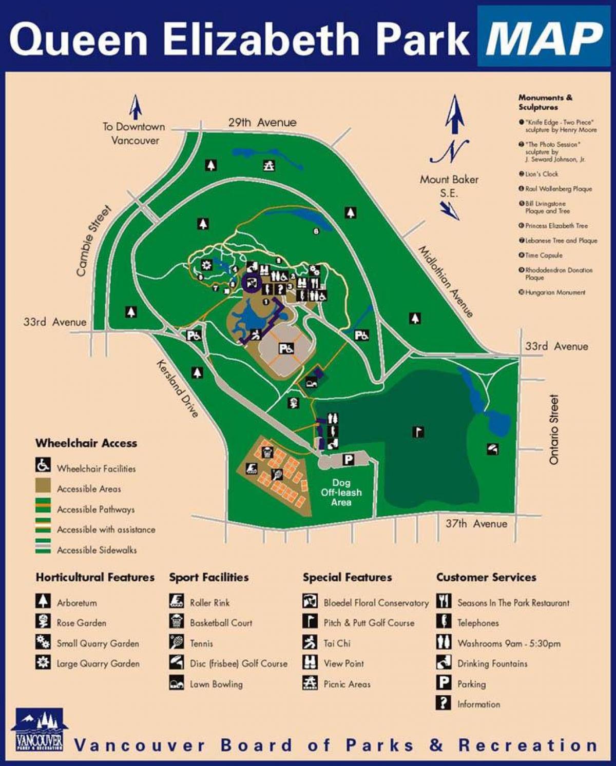 نقشه از ملکه الیزابت پارک ونکوور