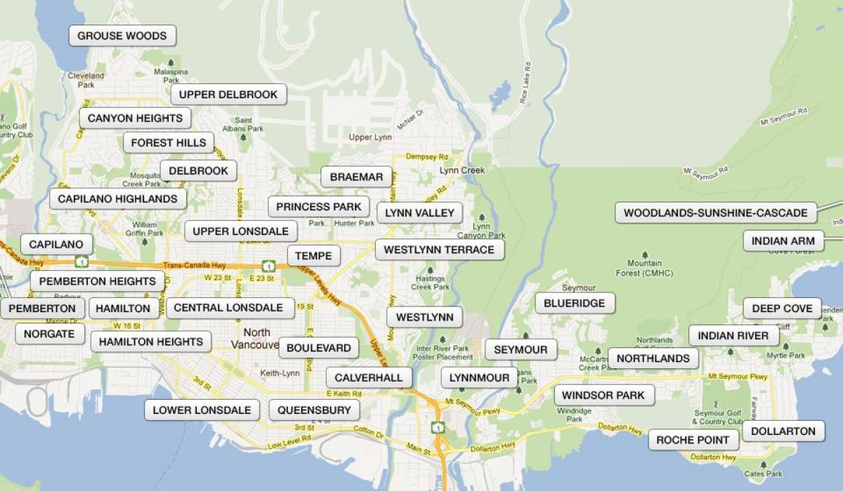 نقشه از شمال ونکوور محلات