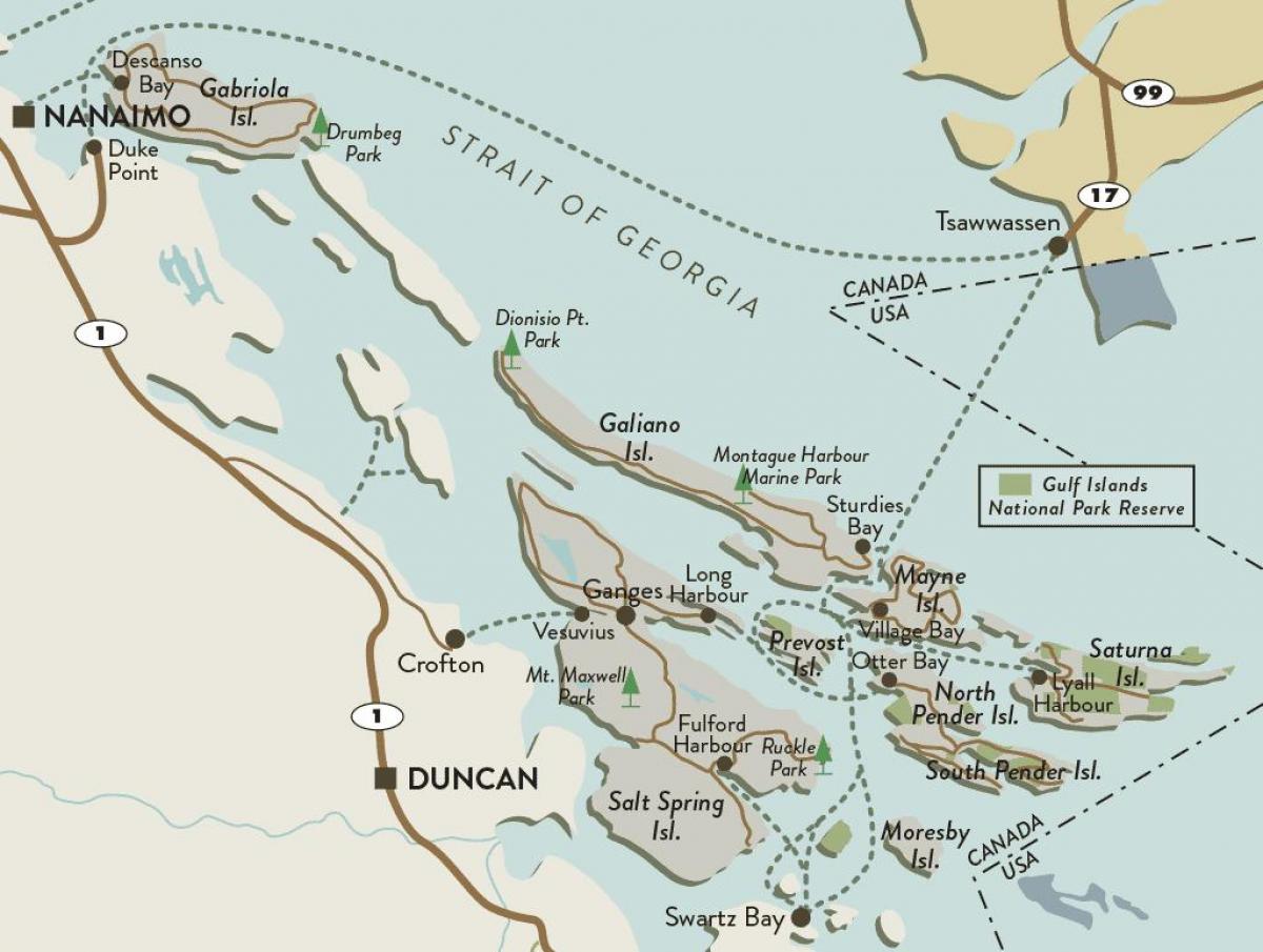 نقشه از جزیره ونکوور و جزایر خلیج فارس