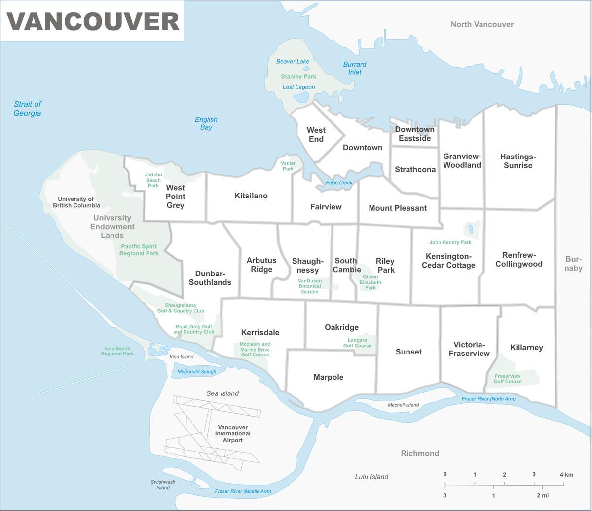 نقشه از ونکوور و منطقه