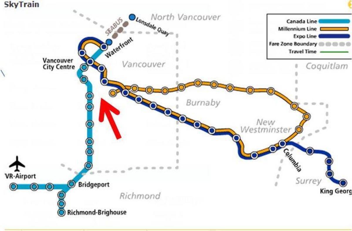 نقشه از ونکوور skytrain پوشش
