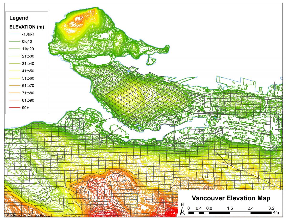 نقشه از ونکوور ارتفاع