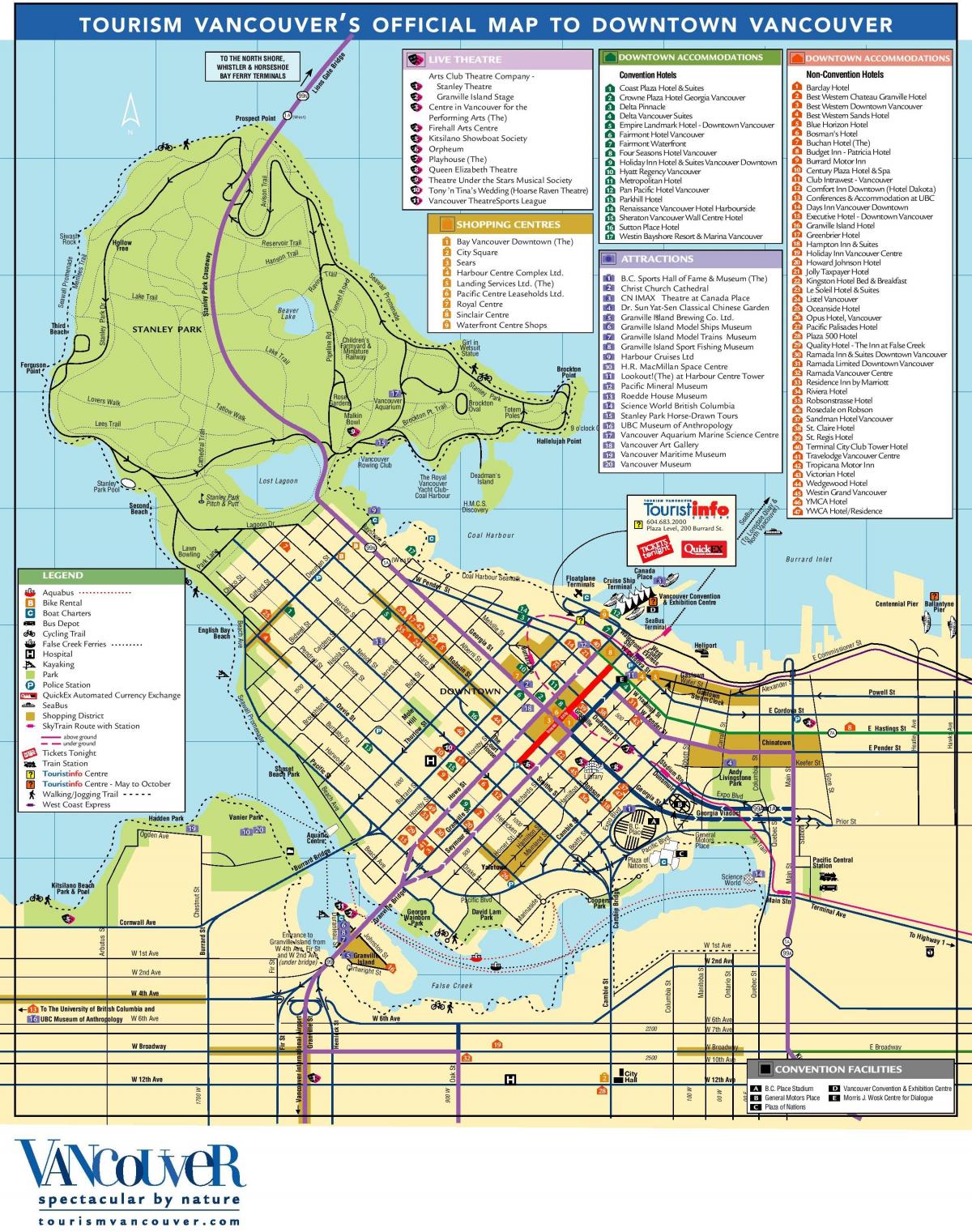 مرکز شهر ونکوور نقشه با جاذبه های