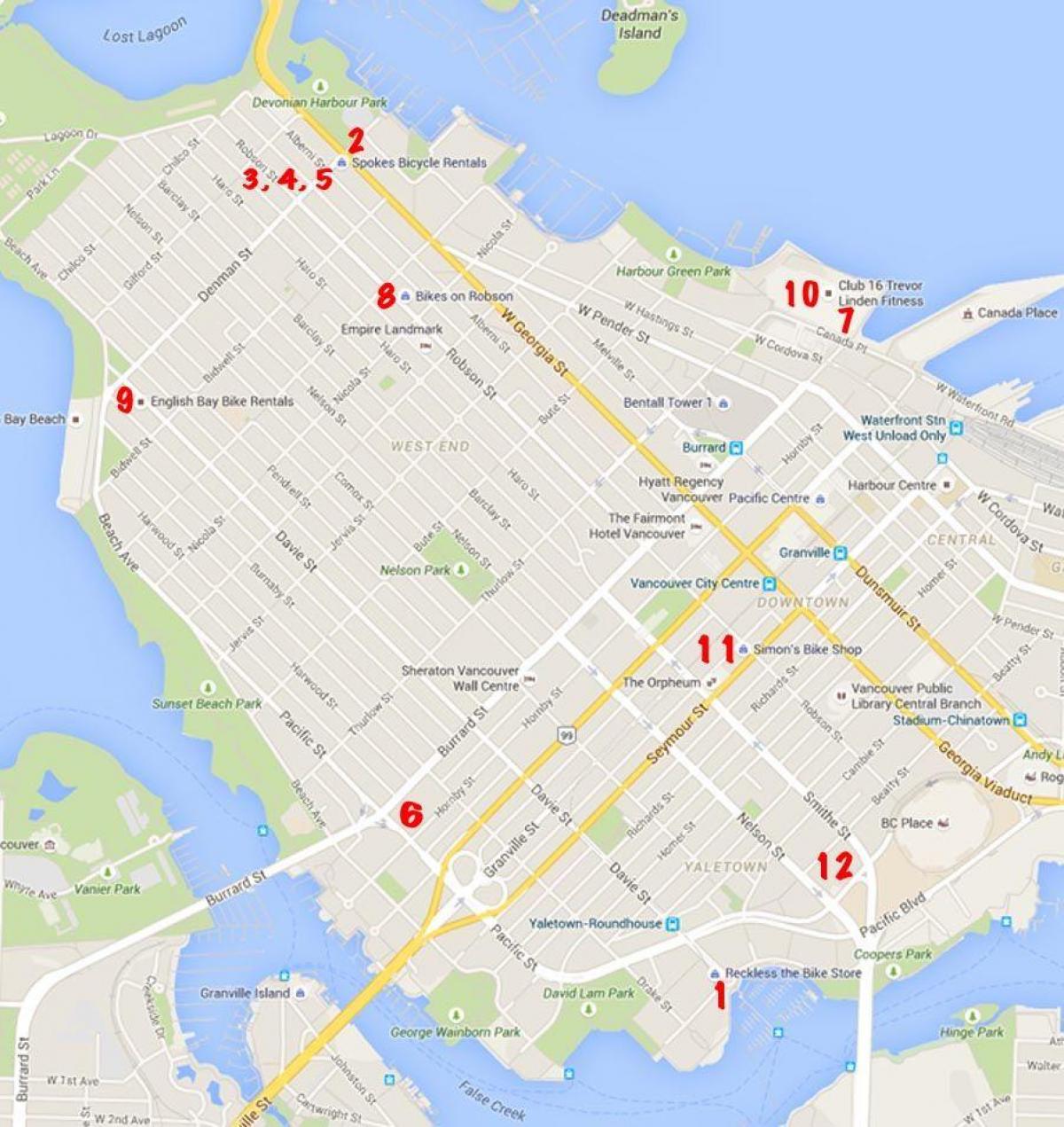 ونکوور دوچرخه نقشه