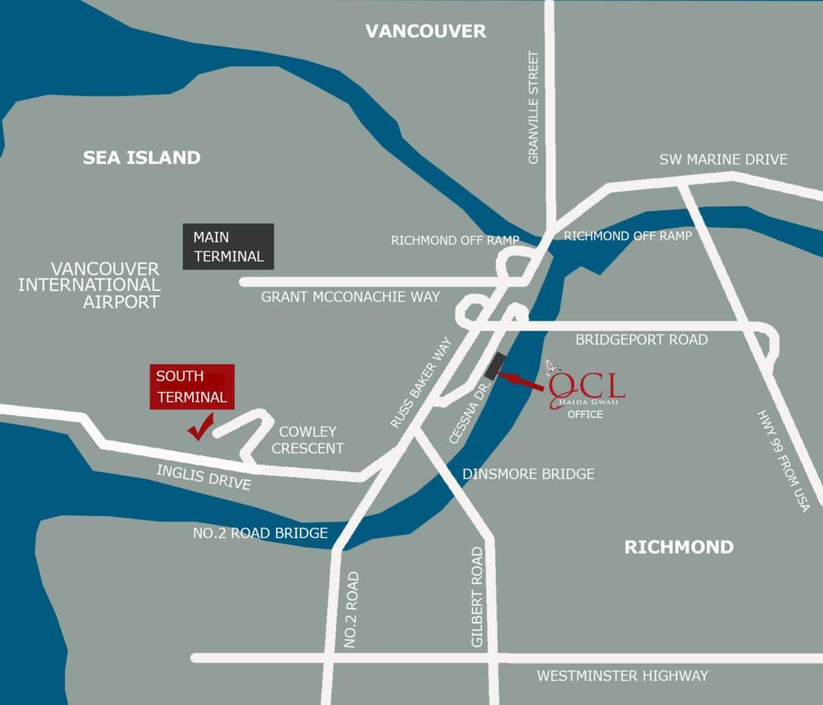 نقشه از محل فرودگاه ونکوور