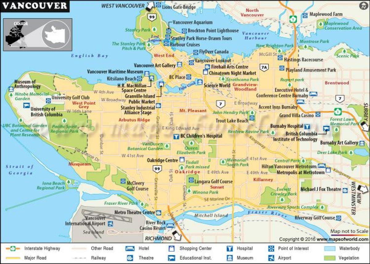 نقشه از ونکوور نقاط مورد علاقه
