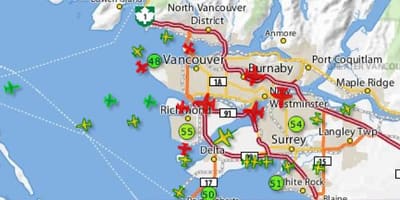 نقشه yvr ردیابی پرواز